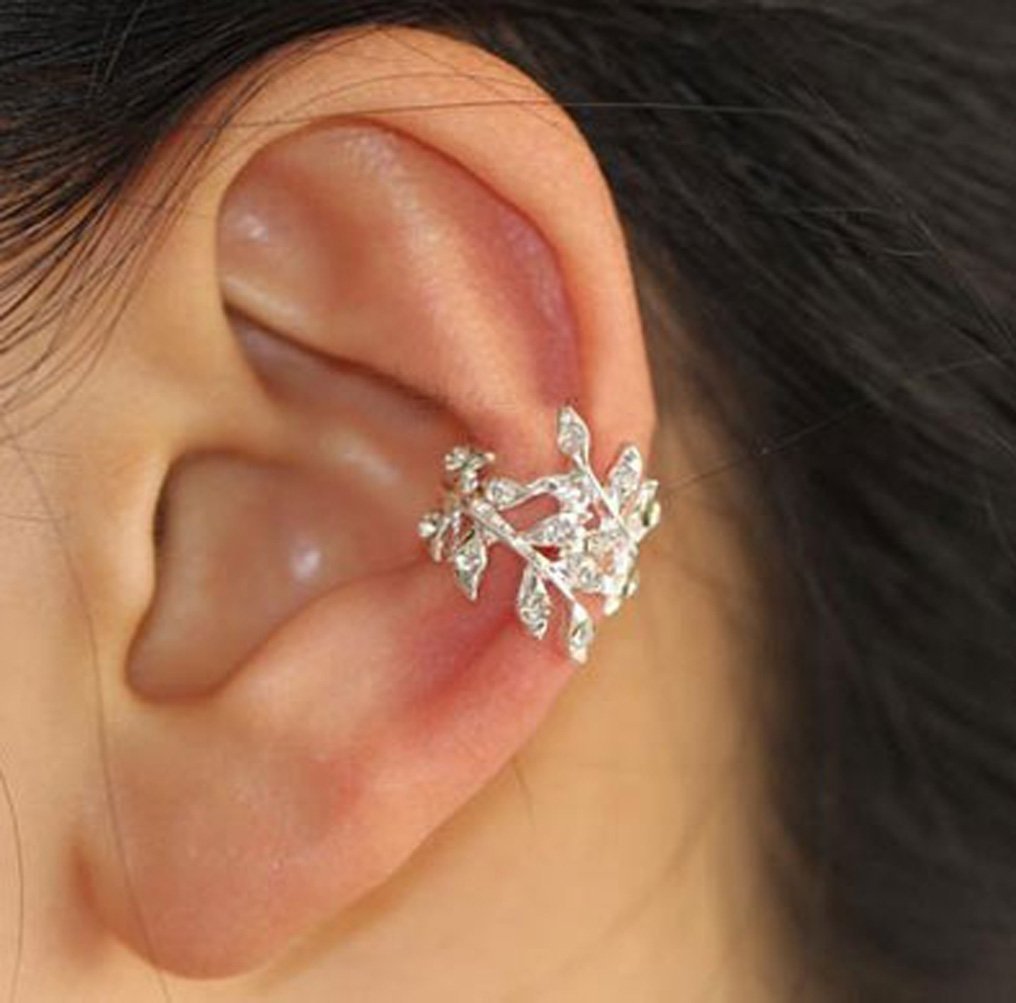 Glittering Leaves Rhinestone Ear Cuff (Single, No Piercing) on Luulla